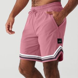 ALO Yoga Men's Dusty Pink Athletic Shorts with Contrast Stripe